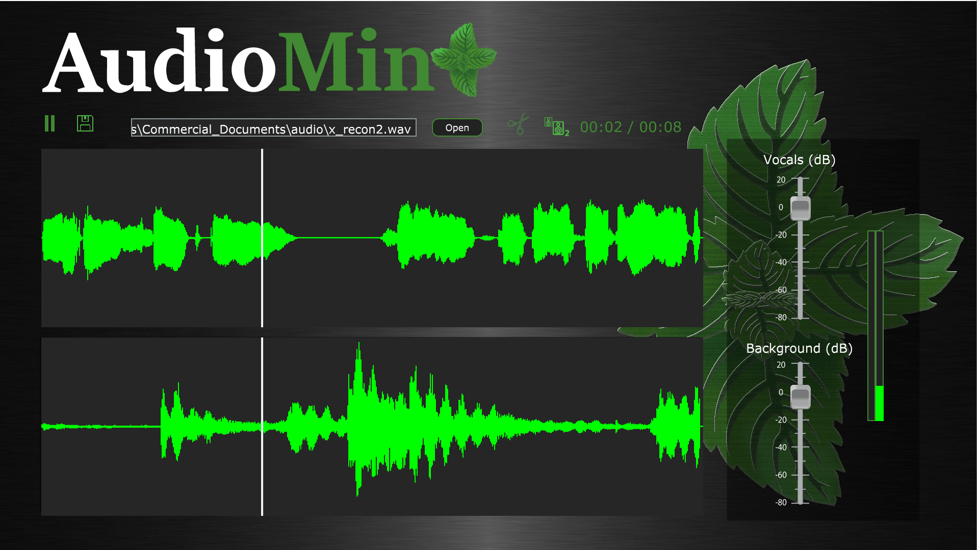 Screenshot of AudioMint – an AI vocal remover that generates high-quality isolated audio